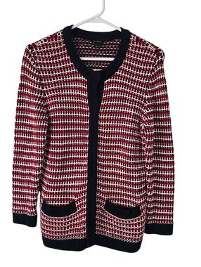 New Talbots Knit Snap Front Cotton Cardigan S Red/White/Navy Old Money